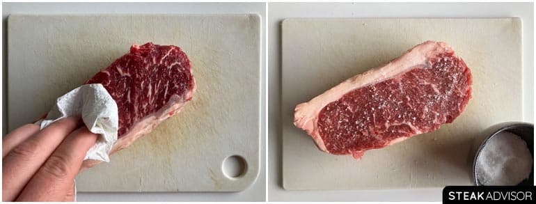 pat dry and season with salt the steak